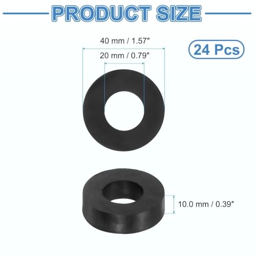 uxcell 24Pcs Rubber Vibration Isolation Washers 40mm OD x 20mm ID x 10mm T - size: 40mm OD x 20mm ID x 10mm Thick
