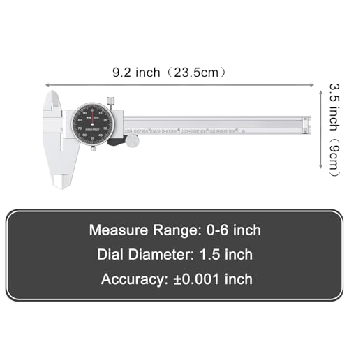 HDLNKAK Dial Caliper Shockproof with Watch 0-6" Range （Black） - color: Black