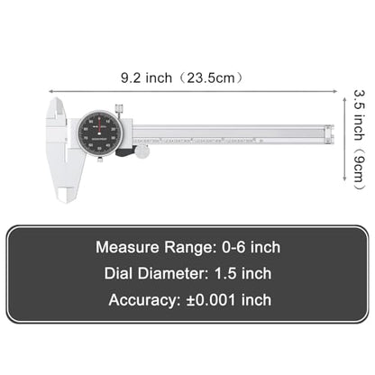 HDLNKAK Dial Caliper Shockproof with Watch 0-6" Range （Black） - color: Black