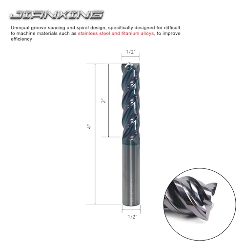 1/2" Extra Long 4-Flute Carbide Square End Mill, 4" OAL, 1Pc - size: 1/2" Extra Long (1 Pc), style: For Stainless Steel