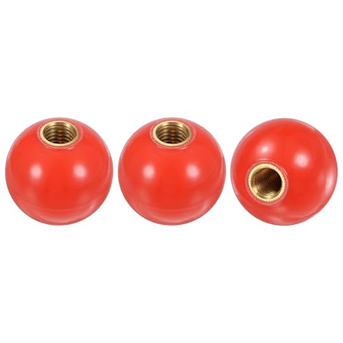 M METERXITY 3-Pack Threaded Ball Knobs, M12 Female Thread 40mm Dia. Thermoset Ball Knob for Lathe/Machine/Lawn Mowers, Round Phenolic Brass Insert Lever Handle [Red] - color: Red, size: M12x40mm