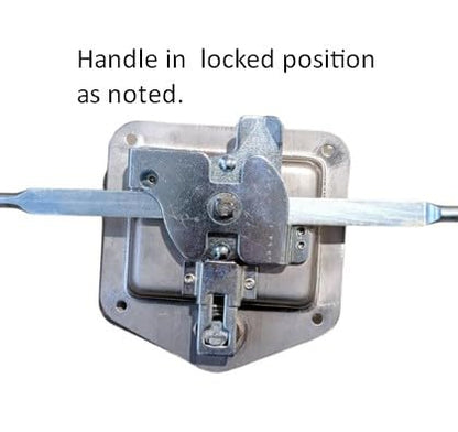 Tool Box Cabinet Latch Stainless Steel Three Point Folding T Handle Locking with (2) Connecting Rods 5/16 x 34L. Mounts to Flat Panel Surface. Installation Expertise is Required!