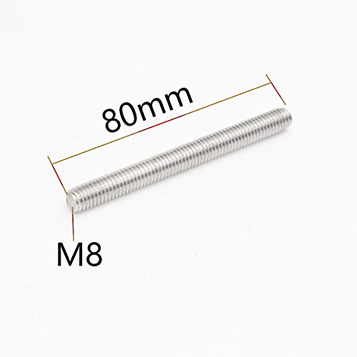 M8 x 80mm，304 Stainless Steel Full Threaded Rod, Right Hand Thread (10Pieces) - size: m8x80(10pcs)