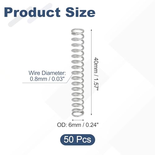 uxcell 50Pcs 304 Stainless Steel Compression Springs,0.8mmWD, 6mm ODx40mm L - size: 6mmx40mm