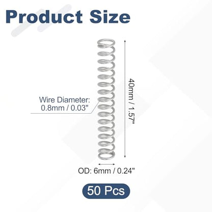 uxcell 50Pcs 304 Stainless Steel Compression Springs,0.8mmWD, 6mm ODx40mm L - size: 6mmx40mm