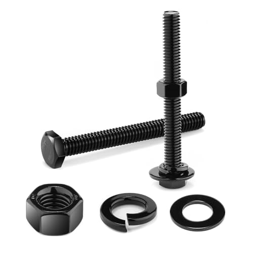 1/2-13 x 5 Hex Head Screw Bolt, Nuts, Flat & Lock Washers, 20Pcs 18-8 (304) Stainless Steel, Fully Threaded, Black Oxide by SG TZH - size: 1/2-13 x 5"