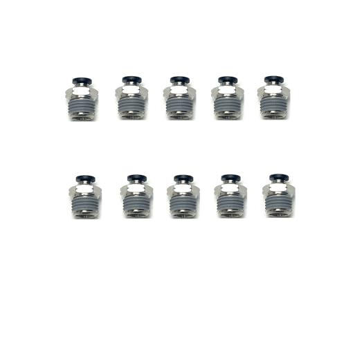 PNEUMATIC Push to Connect Fitting 1/8 Inch Tube OD x 1/4 Inch NPT Thread Male Straight Connector Air Fittings Black PC1/8-N2(Pack of 10) - color: Black, size: 0.125" OD x 0.250" MNPT