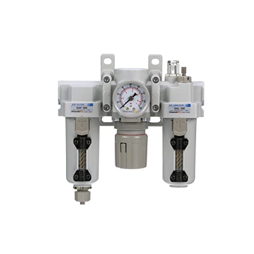 PneumaticPlus SAU300-N03G-MEP Compressed Air Filter Regulator Lubricator Combo 3/8" NPT - Metal Bowl, Manual Drain, Bracket, Gauge - style: Metal Bowl - Manual Drain