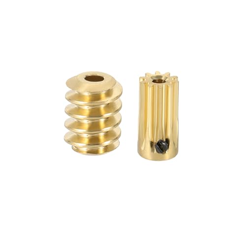 uxcell Worm Gear Set 10T 0.5 Module 10:1 Reduction Rate, Right Rotation Drive Gear Box Wheel Reduce Transmission Part (Brass Gear-2mm Bore, Brass Rod 1.98mm Bore) - size: Gear-2mm, Rod-1.98mm Bore, style: 0.5M-10T