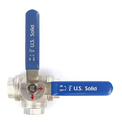 U.S. Solid 3/4" 3 Way Ball Valve - 304 Stainless Steel NPT Female Threaded Manual Ball Valve, L Mounting Pad - size: 3/4 inch, style: L Mounting Pad