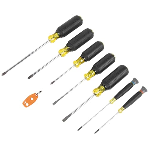 Klein Tools 85808 8-Piece Screwdriver Set, Made in USA, Precision Machined Tips, (4) Phillips, (3) Slotted, Magnetizer/Demagnetize