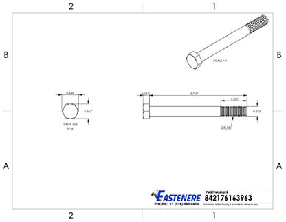 3/8-16 x 3-3/4" Hex Head Cap Screw Bolts, External Hex Drive, Stainless Steel 304, Partially Threaded, Stainless Steel, Quantity 5 - size: 3/8-16 x 3-3/4 Inch (5 Pack)
