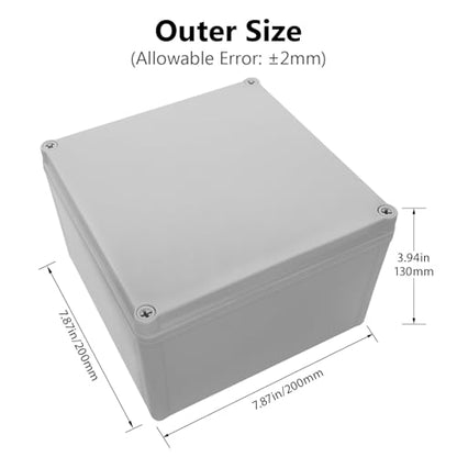 LeMotech Waterproof Dustproof IP67 Junction Box DIY Case Enclosure Gray 7.9 x 7.9 x 5.1 inch (200 x 200 x 130 mm) - size: 7.9" x 7.9" x 5.1" (1pc)