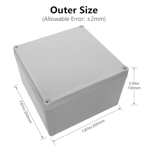 LeMotech Waterproof Dustproof IP67 Junction Box DIY Case Enclosure Gray 7.9 x 7.9 x 5.1 inch (200 x 200 x 130 mm) - size: 7.9" x 7.9" x 5.1" (1pc)