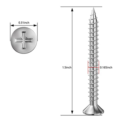 Wensilon (200Pcs) #8x1-1/2 Wood Screw Quick Metal Self Tapping Flat Head 304 Stainless Steel - color: Silver, size: #8x1-1/2