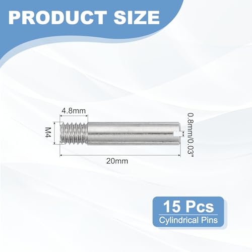 PATIKIL M4 x 20mm Slotted Cylindrical Pin, 15 Pcs 304 Stainless Steel Dowel External Thread Slotted Pin Screw for Home Furniture Cabinet Improvement, Silver Tone - size: M4 x 20mm
