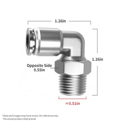 PNEUMATIC 304 Stainless Steel Male Elbow 5/16 Inch Tube OD x 1/4 Inch NPT Thread 90 Push to Connect Tube Fitting (Pack of 5) - size: 5/16"OD x 1/4"NPT