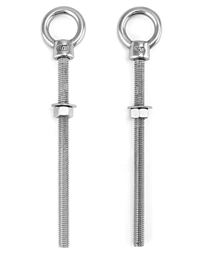 QWORK Threaded Eyebolts, 5 Pack 3/8" x 6" Long Stainless Steel Marine Grade Shoulder Eye Bolt - color: 5 Pack, size: 3/8" x 6"