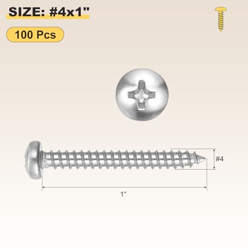 METALLIXITY Phillips Pan Head Self Tapping Screw #4x1 100Pcs - color: Silver Tone, size: #4x1"