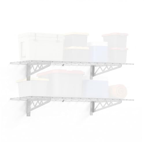 SafeRacks Steel Garage Wall Shelves 2-Pk w/Hooks, 500lb, White (18x48) - color: White, size: 18"x48" (2-Pack)