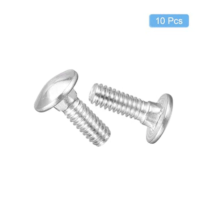 uxcell 1/4-20x3/4 Carriage Bolt, 10pcs Round Head Square Neck Screws, 304 Stainless Steel, Fully Threaded, Silver - size: 1/4-20x3/4"