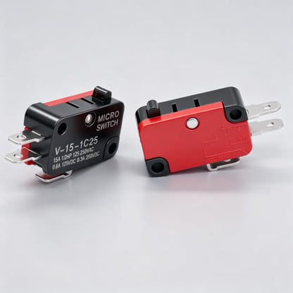 Twidec/6Pcs Snap Action Button Micro Limit Switch 125V/250V 16A SPDT for Microwave Oven Door Arcade V-15-1C25 - style: V-15-1C25