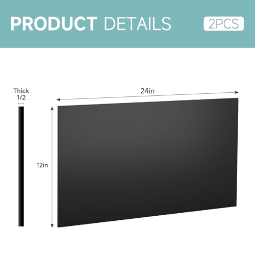2Pcs Black HDPE Sheet 1/2" Thick 12" x 24" - color: Black, size: 12'' X 24''
