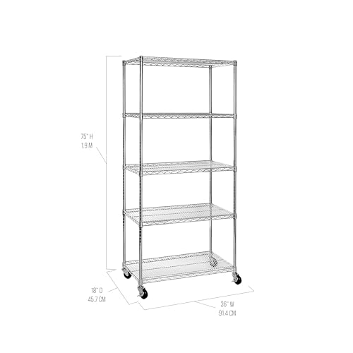 UltraDurable 5-Tier NSF Steel Wire Shelving, 36"W x 18"D x 75"H - color: Steel, size: 5-Tier Shelving, 36" W x 18" D