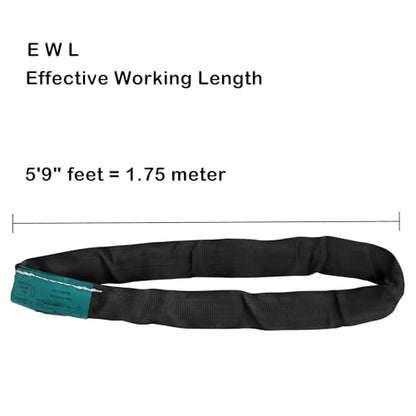 Black Spanset Round Slings 2-Pack 5300lb for Aerial Hoop Rigging polyeste sling for Yoga Hammock Aerial Silks Wrap Over Tree Limbs or Beams - size: 1.75M/ 5'9" FT