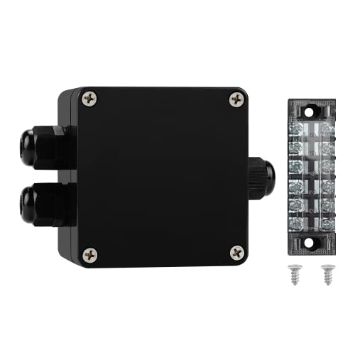 ABS IP67 Waterproof Dustproof Electrical Junction Box, with 15A 600V Barrier Terminal Cable Connector, 1 in/2 Out Power Junction Box（3.26 * 3.18 * 2.2in） - size: 1T2 3.26" x 3.18" x 2.2"