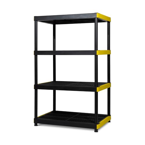 Simpli-Magic 4-Tier Heavy Duty Plastic Storage Shelving Unit, Garage & Basement Organizer, Modular Rack, 36 x 24 x 57 Inches, 250 lbs per Shelf, 1000 lbs Total Capacity