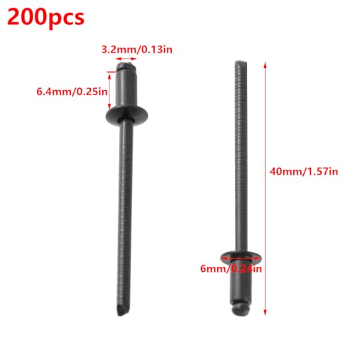 Antrader 1/8" x 1/4" Stainless Steel Blind Pop Rivets,Black,200Pcs - color: All Black, size: 3.2mm x 6.4mm