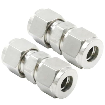 EATAKWARD 2 Pcs Stainless Steel Compression Tube Fittings, 3/8 Inch OD x 3/8 Inch OD Straight Union Connector with Double Ferrules for Connecting Tubes - size: 3/8 Inch OD x 3/8 Inch OD