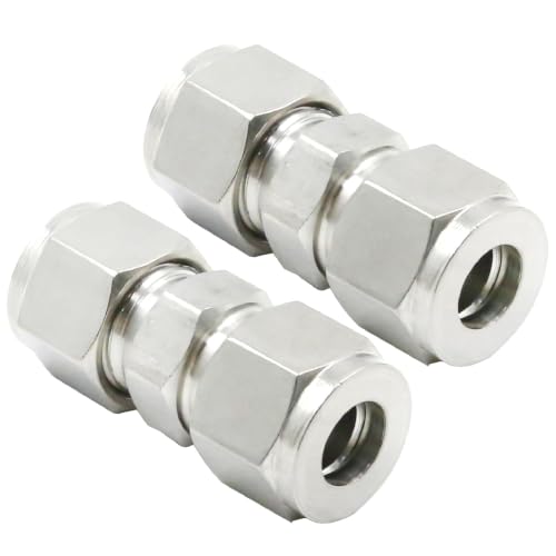 EATAKWARD 2 Pcs Stainless Steel Compression Tube Fittings, 3/8 Inch OD x 3/8 Inch OD Straight Union Connector with Double Ferrules for Connecting Tubes - size: 3/8 Inch OD x 3/8 Inch OD