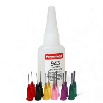 Permabond 943 Low Odor Non-Frosting Cyanoacrylate Adhesive, Clear Thin Wicking Industrial Super Glue, Fast Curing, High Strength Bond for Metal and Plastic (Glue + Needle Tips, 1oz) - style: Glue + Needle Tips