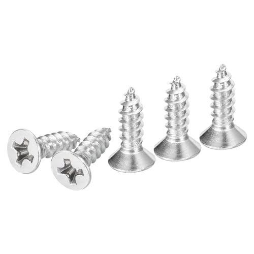 DTGN 100Pcs M3.5x12mm Flat Head Wood Screws, 304 Stainless Steel Phillips Self Tapping Screws - Good for Woodworking, Furniture - Silver - size: M3.5x12mm