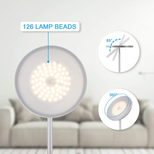 JOOFO LED Torchiere Floor Lamp with Remote, Stepless Dimmable, Silver - color: Platinum Silver