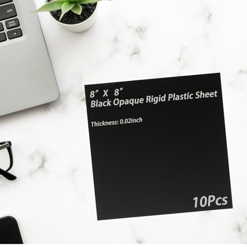 10 Pcs 8”X8” Black Opaque Rigid Plastic Sheet, 0.02 inch Thick PVC Sheet 200mm x 200mm for Office DIY Cutting - color: Black