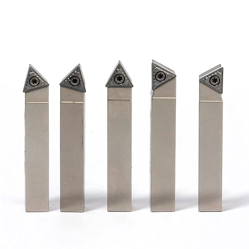 Mini Indexable Lathe Turning Tool-5/16" Shank Nickel Plated 5 Pieces Carbide Turning Tool Set,Metal Lathe Cutting Tools with Carbide Inserts TCMT090204 (TCMT731)