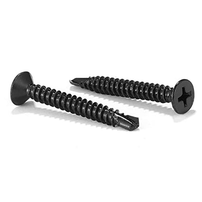 #8 x 1-1/2" Sheet Metal Screws 100Pcs 410 Stainless Steel Flat Head Fast Self Tapping Screws Black Oxide by SG TZH - size: #8 x 1-1/2"