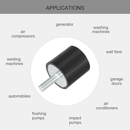 uxcell M6 Thread Rubber Mounts, Vibration Isolators, Cylindrical Shock Absorber with Studs 25 x 25mm 8pcs - size: M6x25x25mm