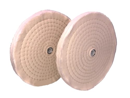 8” Cotton Buffing Wheel Set fits 3/4" Arbor Shaft, Also fits 1/2” or 5/8” with Included bushings for Bench Grinder Motor. 60 Ply Polishing for Any Aluminum or Stainless Steel (2 Pack)