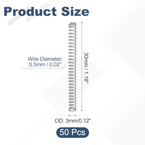 uxcell 50Pcs 304 Stainless Steel Compression Springs,0.5mmWD, 3mm ODx30mm L - size: 3mmx30mm