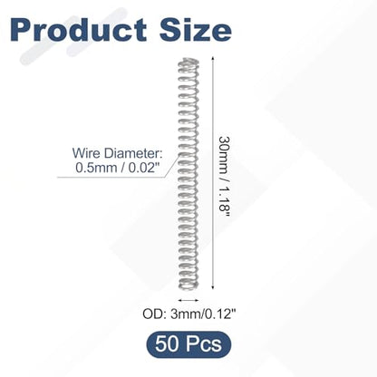 uxcell 50Pcs 304 Stainless Steel Compression Springs,0.5mmWD, 3mm ODx30mm L - size: 3mmx30mm