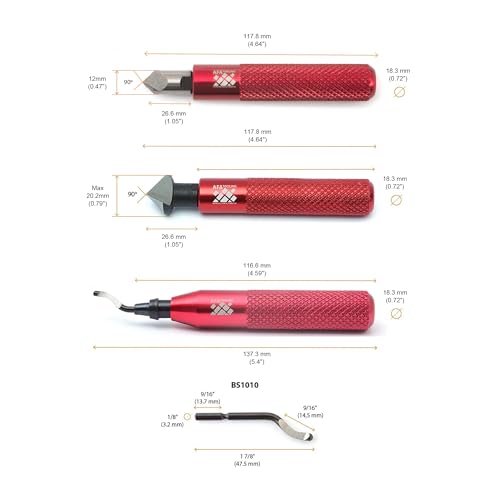 AFA Tooling Deburring Tool Set & 2 Countersink Hand Reamers, Red CNC Handle - style: 2 Reamers & Deburring Tool
