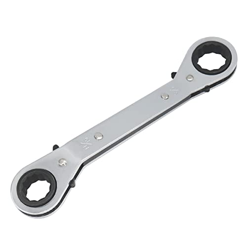 11/16-7/8 Inch Reversible Universal Ratcheting Wrench,Imperial Double Offset Box End， Matte Chrome Plated Cr-V Steel， Heavy-Duty，72 Tooth Ratchet Spanner Crooked for Narrow Spaces - size: 11/16-7/8"