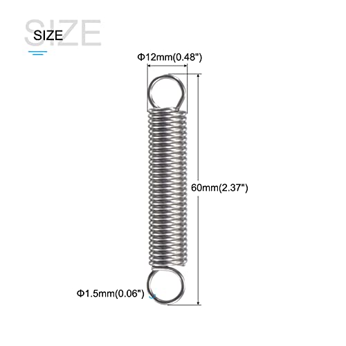 METALLIXITY Extension Spring (1.5x12x60mm/0.06"x0.48"x2.37") 2Pcs, 304 Stainless Steel Tension Spring Wire - for Home Repair Construction Machinery - size: 0.06"x0.48"x2.37"