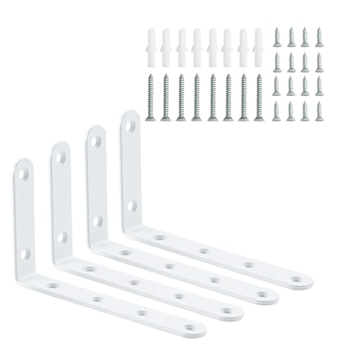 5 x 3 Inch Heavy Duty L Brackets, Steel Corner Braces, White, 4 Pack - color: White