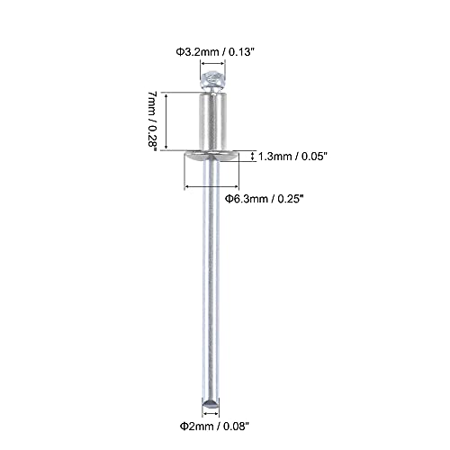 uxcell Blind Rivets 304 Stainless Steel 3.2mm Diameter 7mm Grip Length Silver 50pcs - size: 3.2mm x 7mm