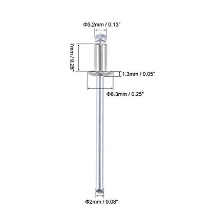 uxcell Blind Rivets 304 Stainless Steel 3.2mm Diameter 7mm Grip Length Silver 50pcs - size: 3.2mm x 7mm